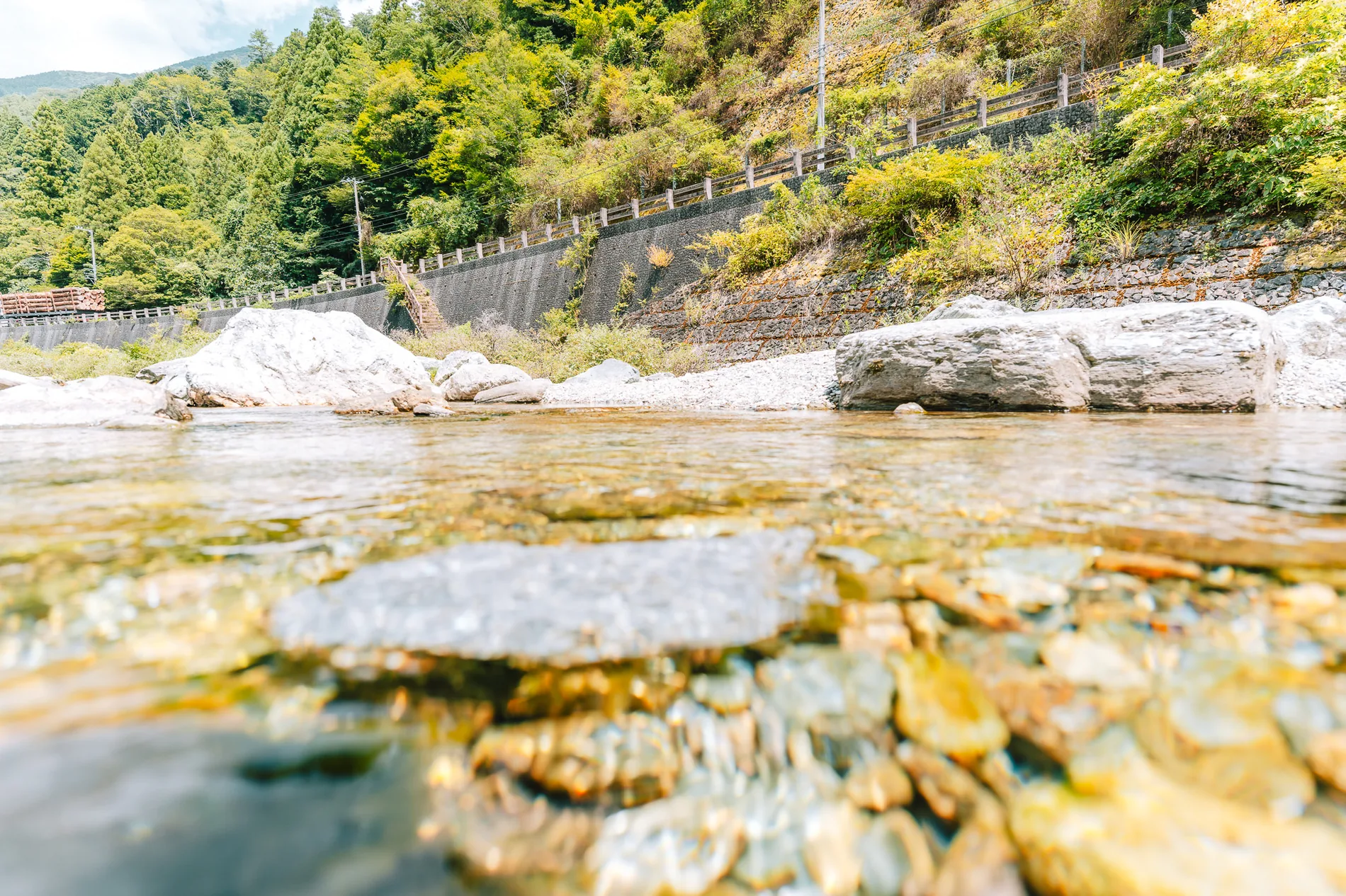 川底の石がくっきり見えるほど澄んだ仁淀川の浅瀬